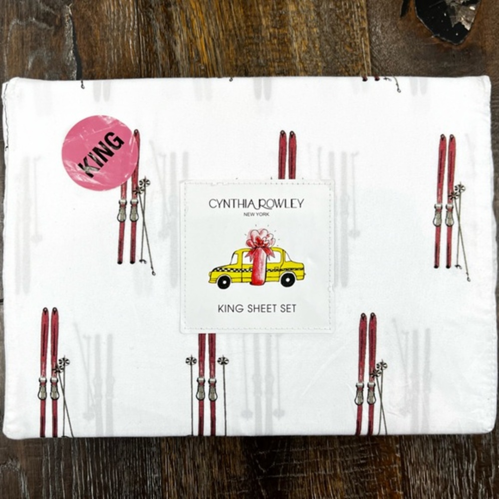 Cynthia Rowley - ‘Winter Skiing’ King Sheet Set. NWT. Firm! Last one!